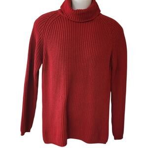 Eddie Bauer Vintage Red Rib Knit Cotton Turtleneck Sweater Womens XS Long Sleeve